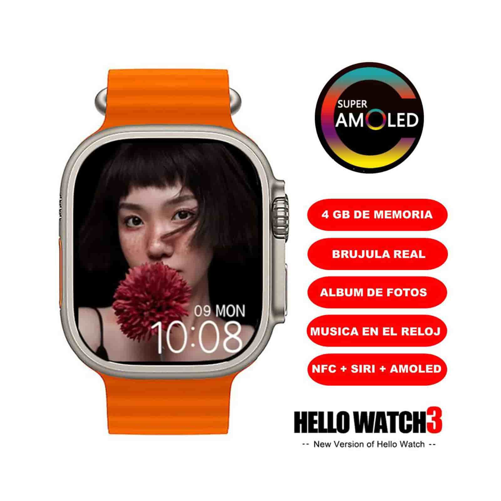 Reloj Inteligente Hello Watch 3+ 4g Rom Amoled Con 4 Correa